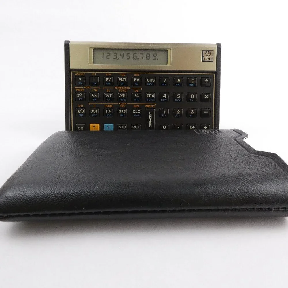 HP 12C Financial Calculator 10-Digit LCD With Case and Batteries Gold Faceplate